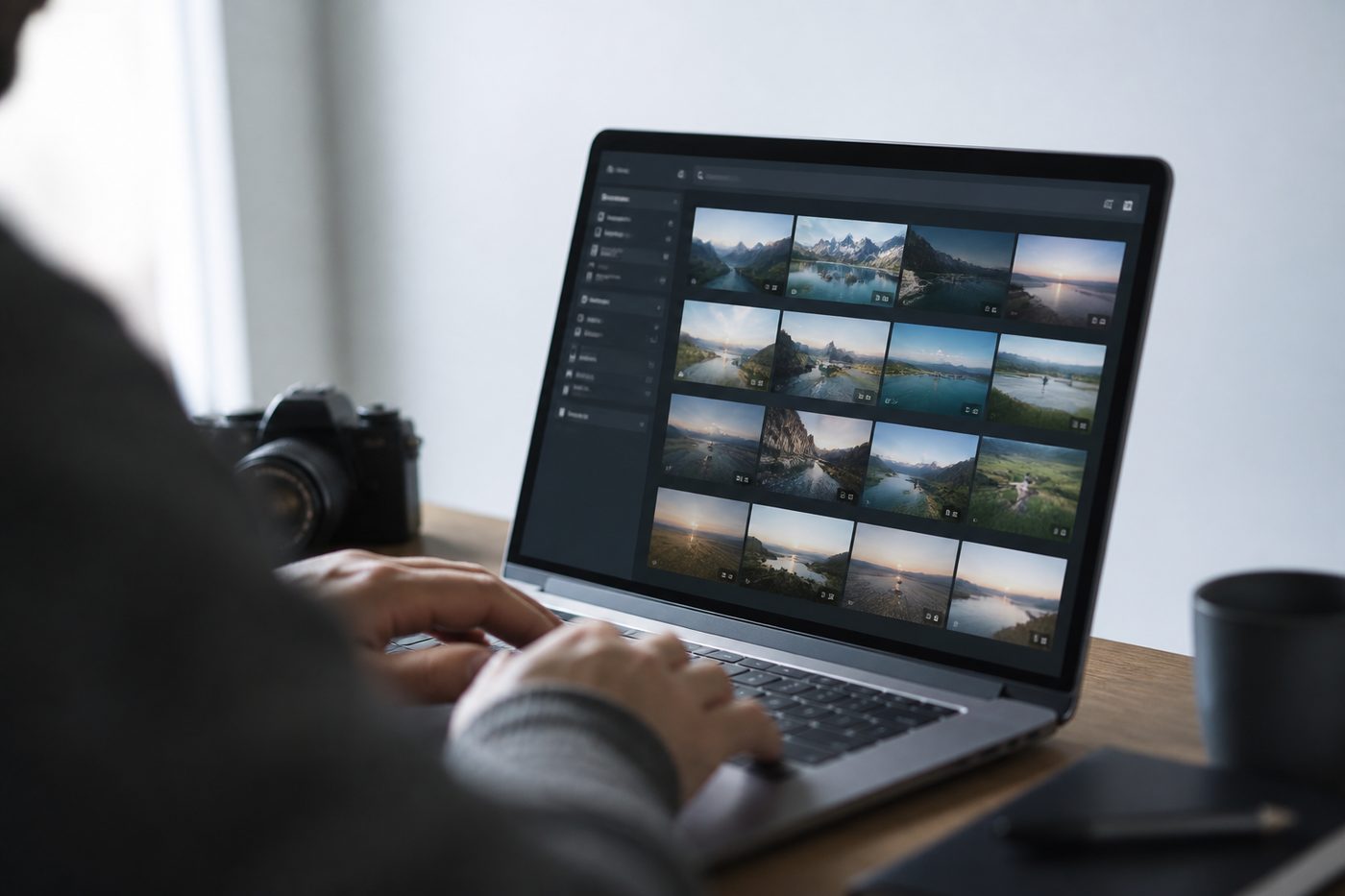 Layout of a footage search results page with a filter column labelled resolution, frame rate, release status, license type and collection.